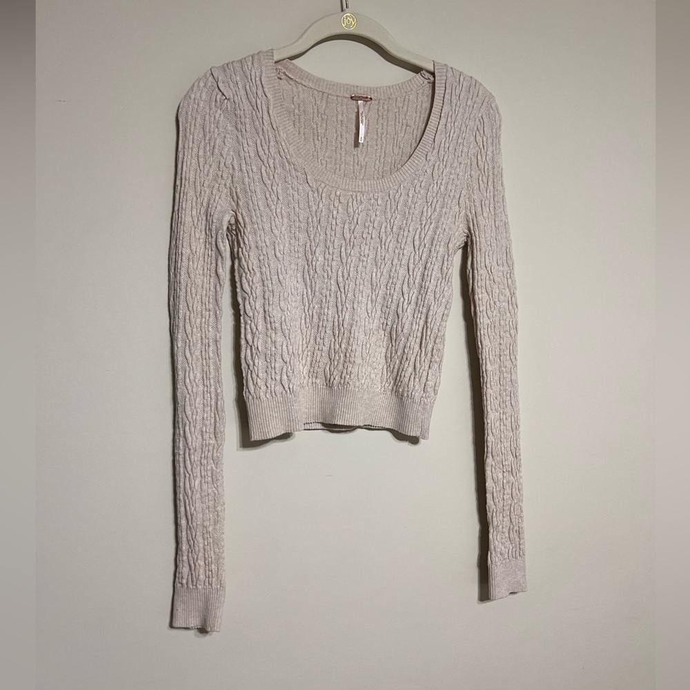 Free People Cropped Cable Knit Sweater Beige | Size S
